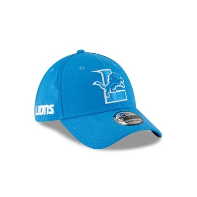 Blue Detroit Lions Hat - New Era NFL Logo Mix 39THIRTY Stretch Fit Caps USA5691823